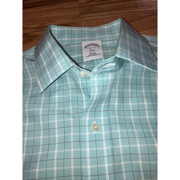 Brooks Brothers Men's 346 Dress Shirt 16 2/3 Button Down Long Sleeve  Mint Green - Picture 2 of 4